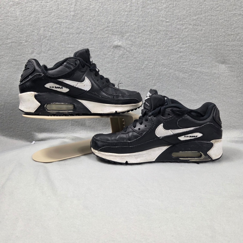 Nike Air Max 90 LTR GS Black White Leather Sneakers CD6864-010 Kids 5.5Y